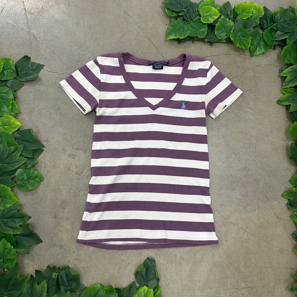 Ralph Lauren Sport Purple Striped V-Neck T-Shirt